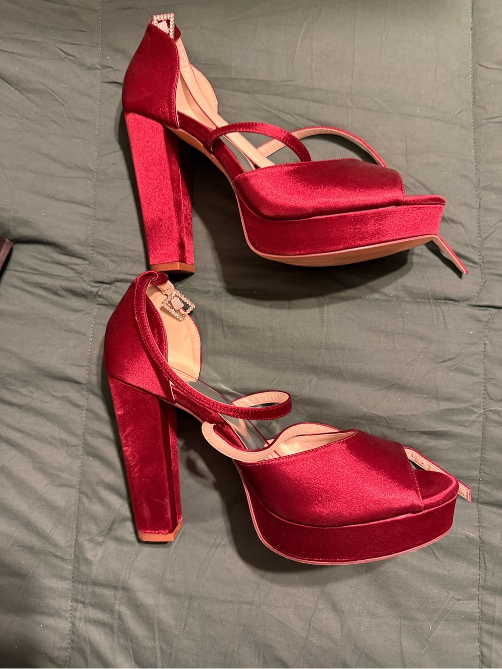 Women's Burgundy Velvet Platform Block Heel Sandals.